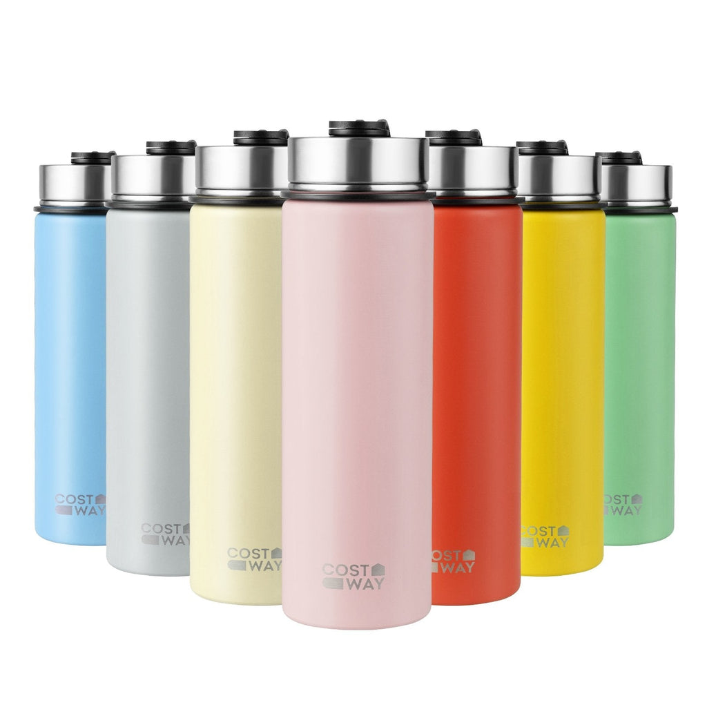 22 oz doppelwandige isolierte Wasserflasche aus Edelstahl mit 2 Deckeln und Strohhalm – Rosa