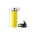 Bouteille d'eau isotherme double paroi en acier inoxydable de 650 ml avec 2 couvercles et paille - Jaune