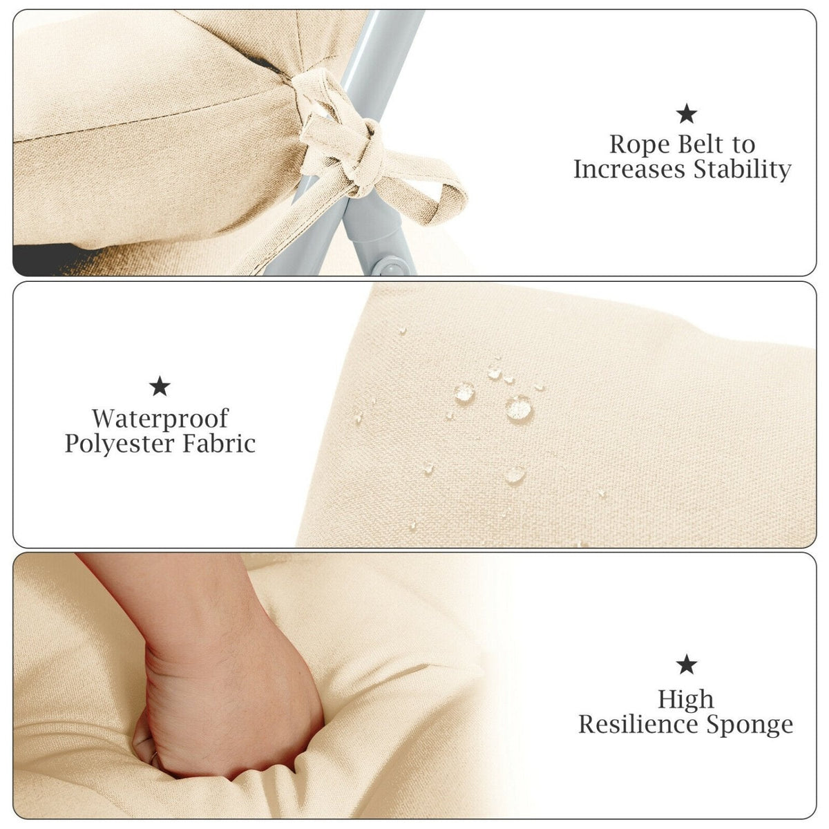 22 x 44 Zoll Getuftete Sitzauflage für Terrassenstühle – Beige