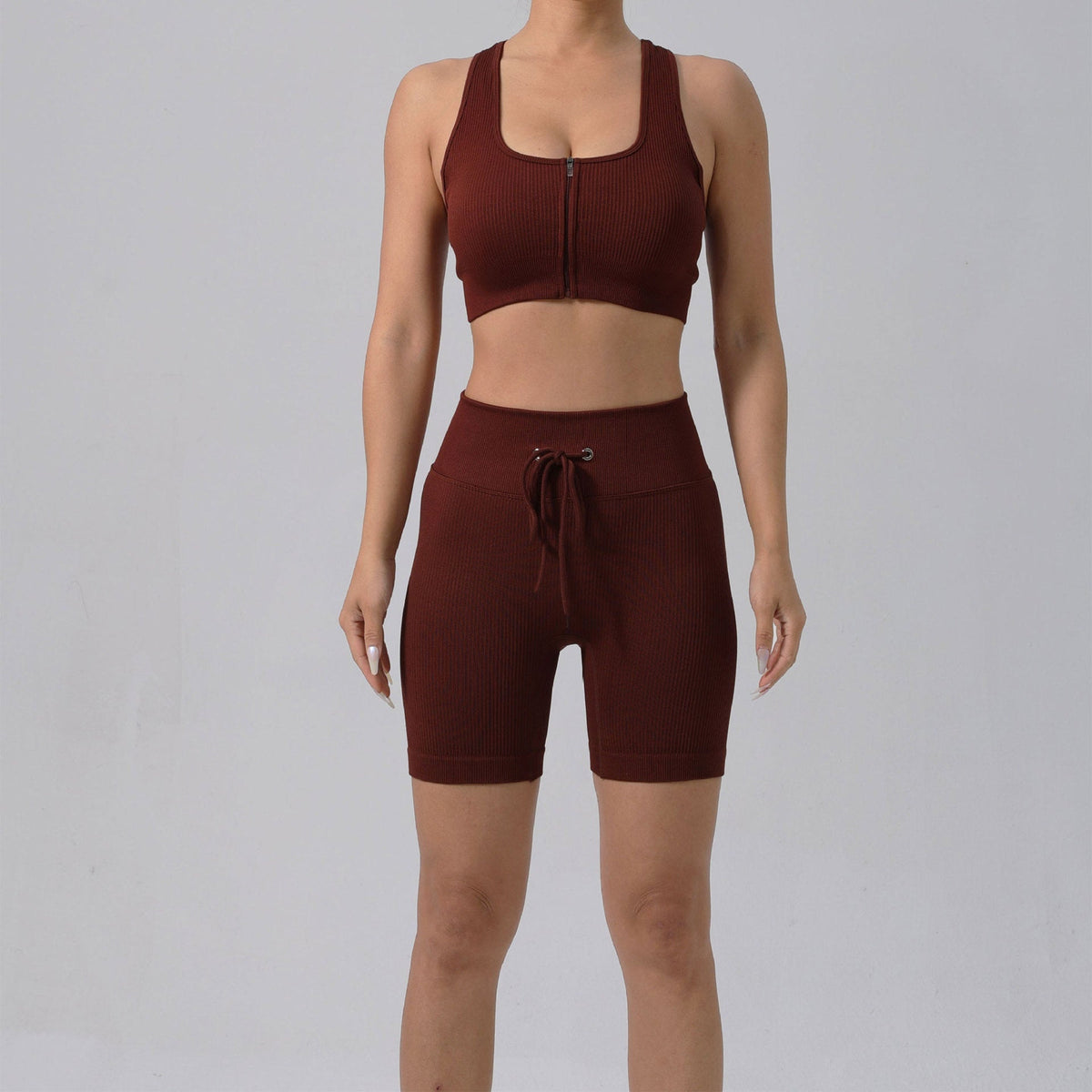 Gepolstertes Lauf-BH- & Yoga-Outfit-Set – Schnelltrocknende gerippte Sportbekleidung für Damen