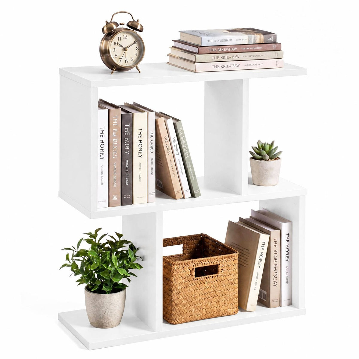 24 Zoll 3-stufiges geometrisches Bücherregal und Beistelltisch, Weiß