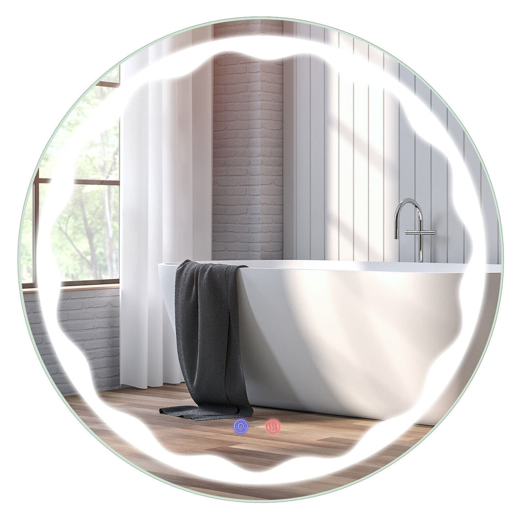 Runder Wandspiegel (60 cm) mit 3-farbiger LED-Beleuchtung und Smart-Touch-Taste