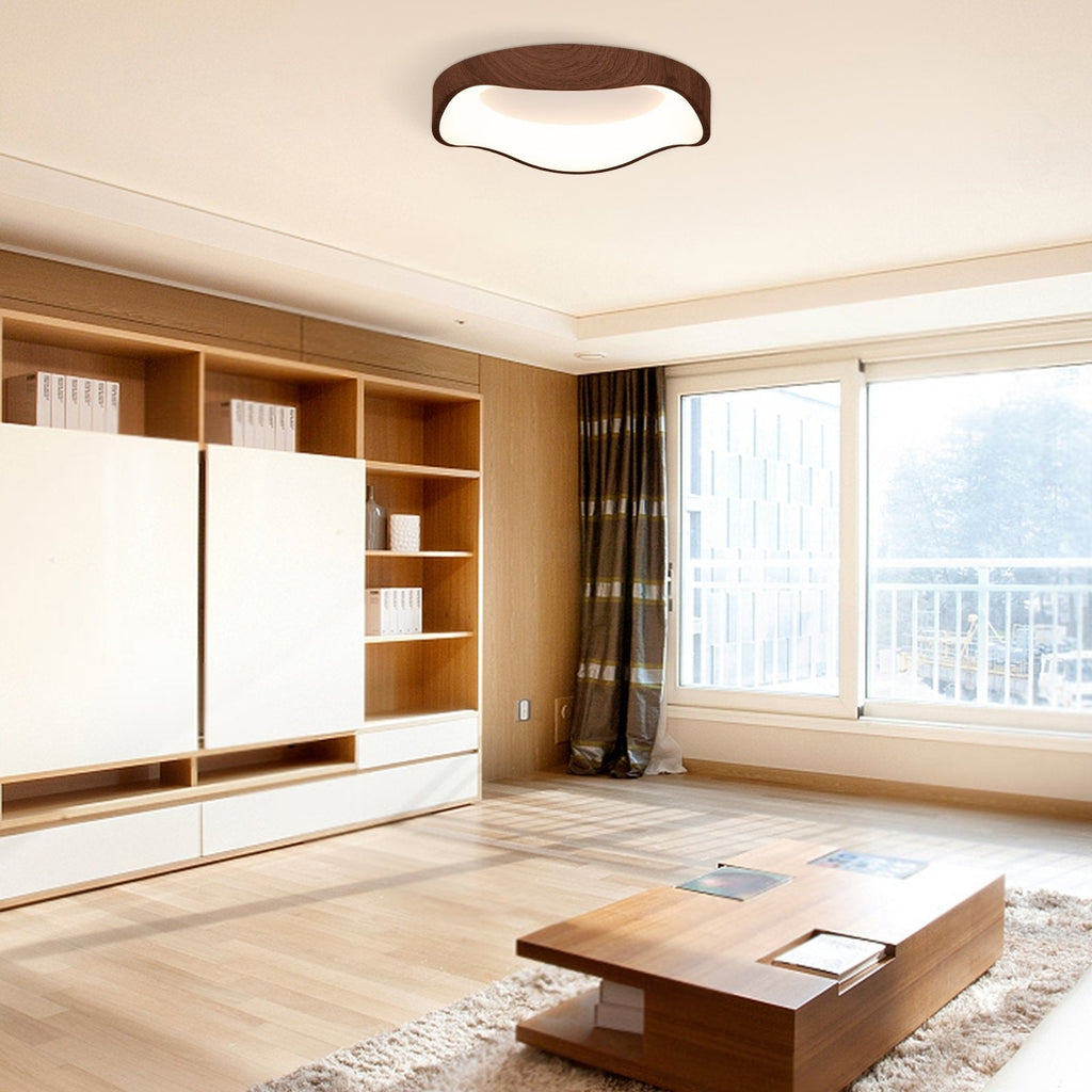 24W moderne LED-Deckenleuchte mit Holzoptik und Metallrahmen – Braun