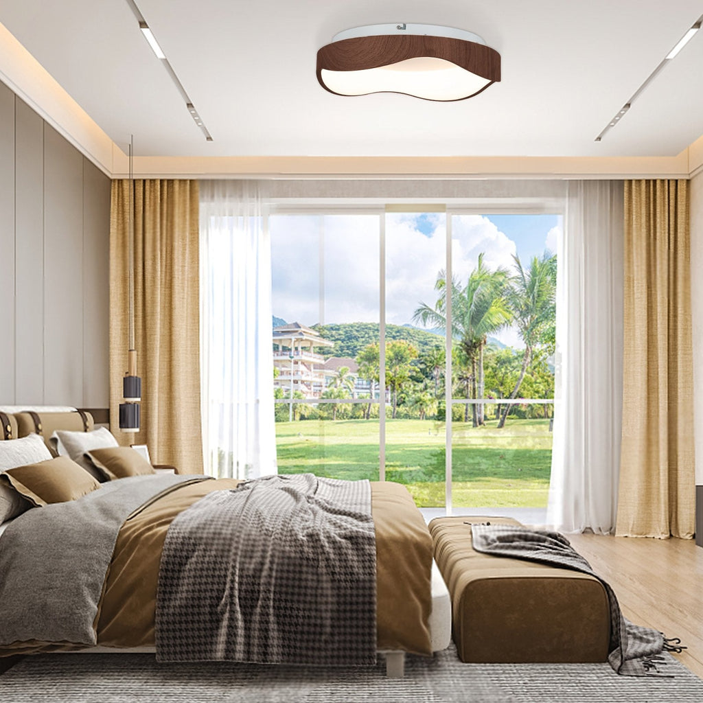 24W moderne LED-Deckenleuchte mit Holzoptik und Metallrahmen – Braun