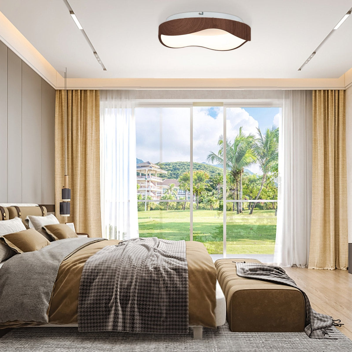 24W moderne LED-Deckenleuchte mit Holzoptik und Metallrahmen – Braun