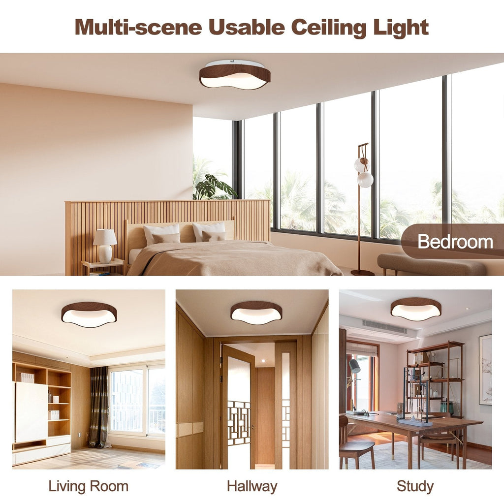 24W moderne LED-Deckenleuchte mit Holzoptik und Metallrahmen – Braun