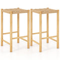 Lot de 2 tabourets de comptoir en corde de papier tressée, hauteur d'assise 64,8 cm, bois d'hévéa naturel