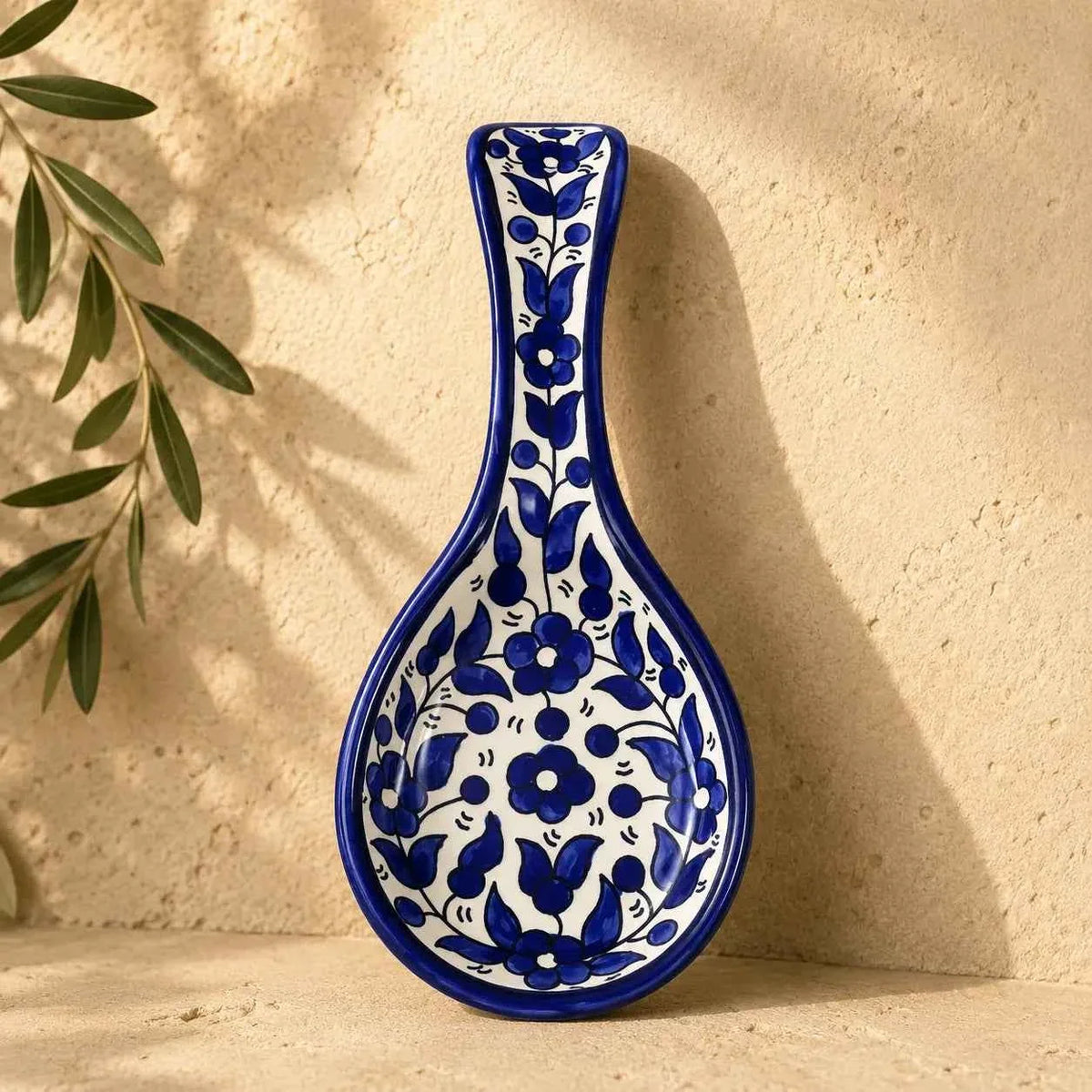 Handmade Palestinian Ceramic Spoon Rest – Large Spoon Holder