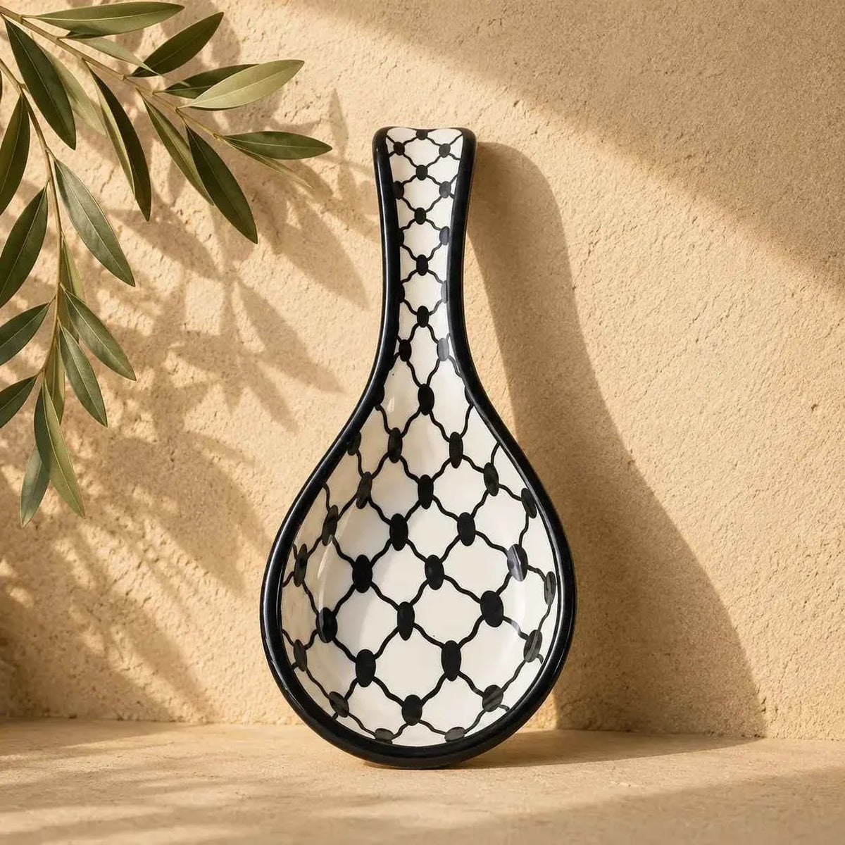 Handmade Palestinian Ceramic Spoon Rest – Large Spoon Holder
