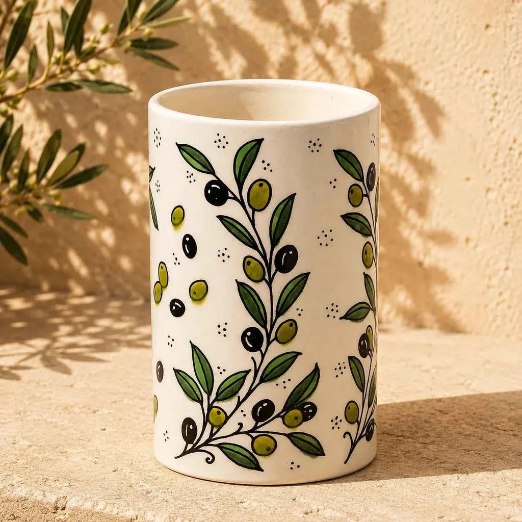 Utensil Holder Palestinian Hand-Painted Ceramic Utensil jar