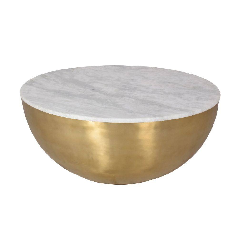 Lia Brass Drum Coffee Table With Marble Top