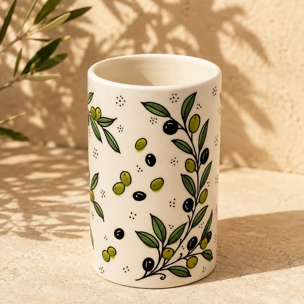 Utensil Holder Palestinian Hand-Painted Ceramic Utensil jar