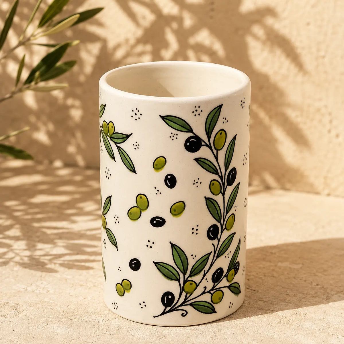 Utensil Holder Palestinian Hand-Painted Ceramic Utensil jar