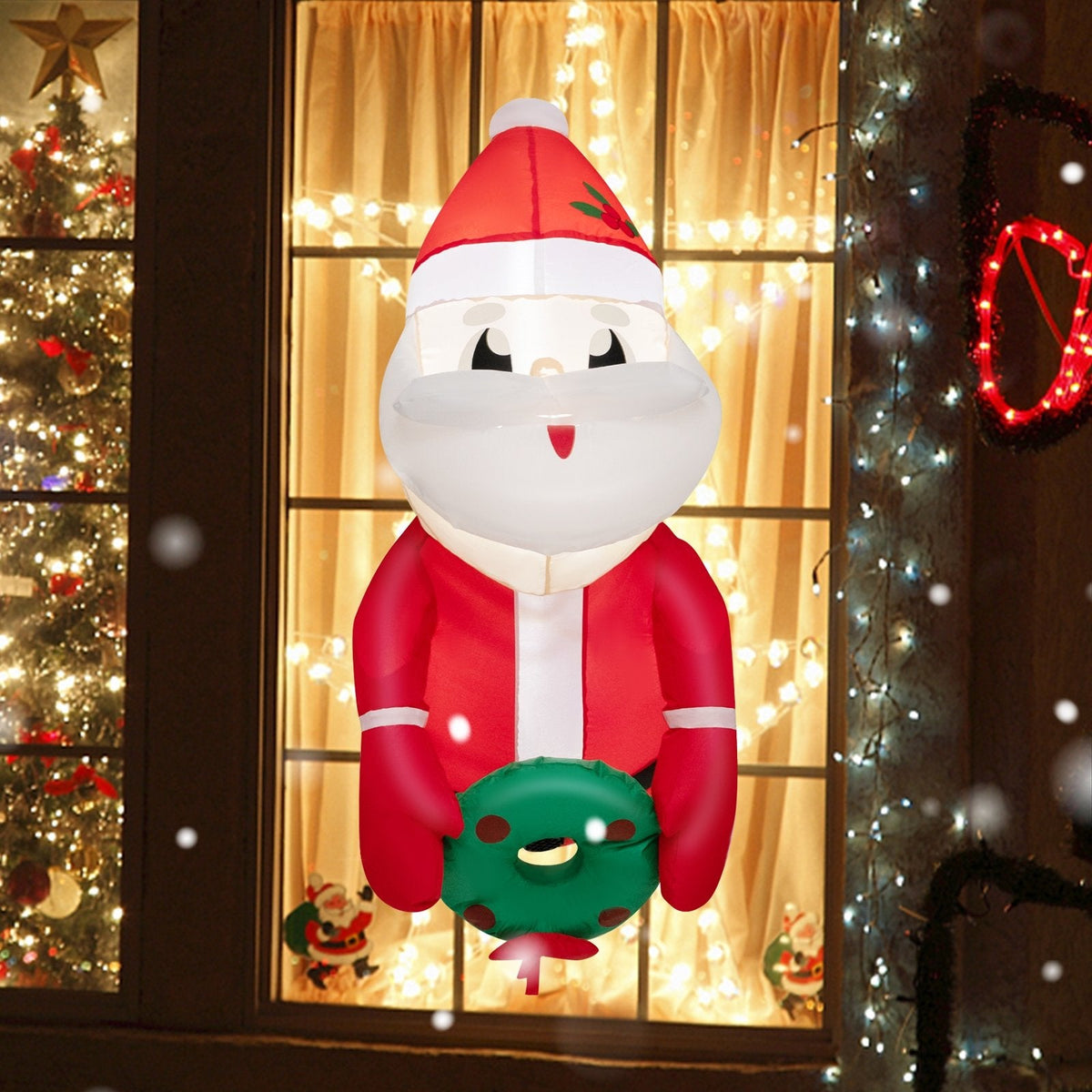 3.3 pieds de Père Noël gonflable lumineux sortant d'une fenêtre