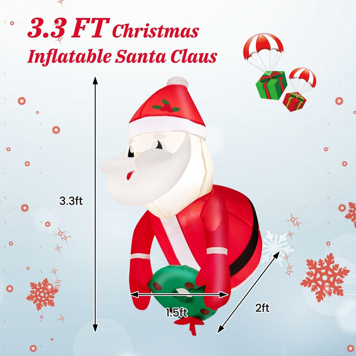 3.3 pieds de Père Noël gonflable lumineux sortant d'une fenêtre