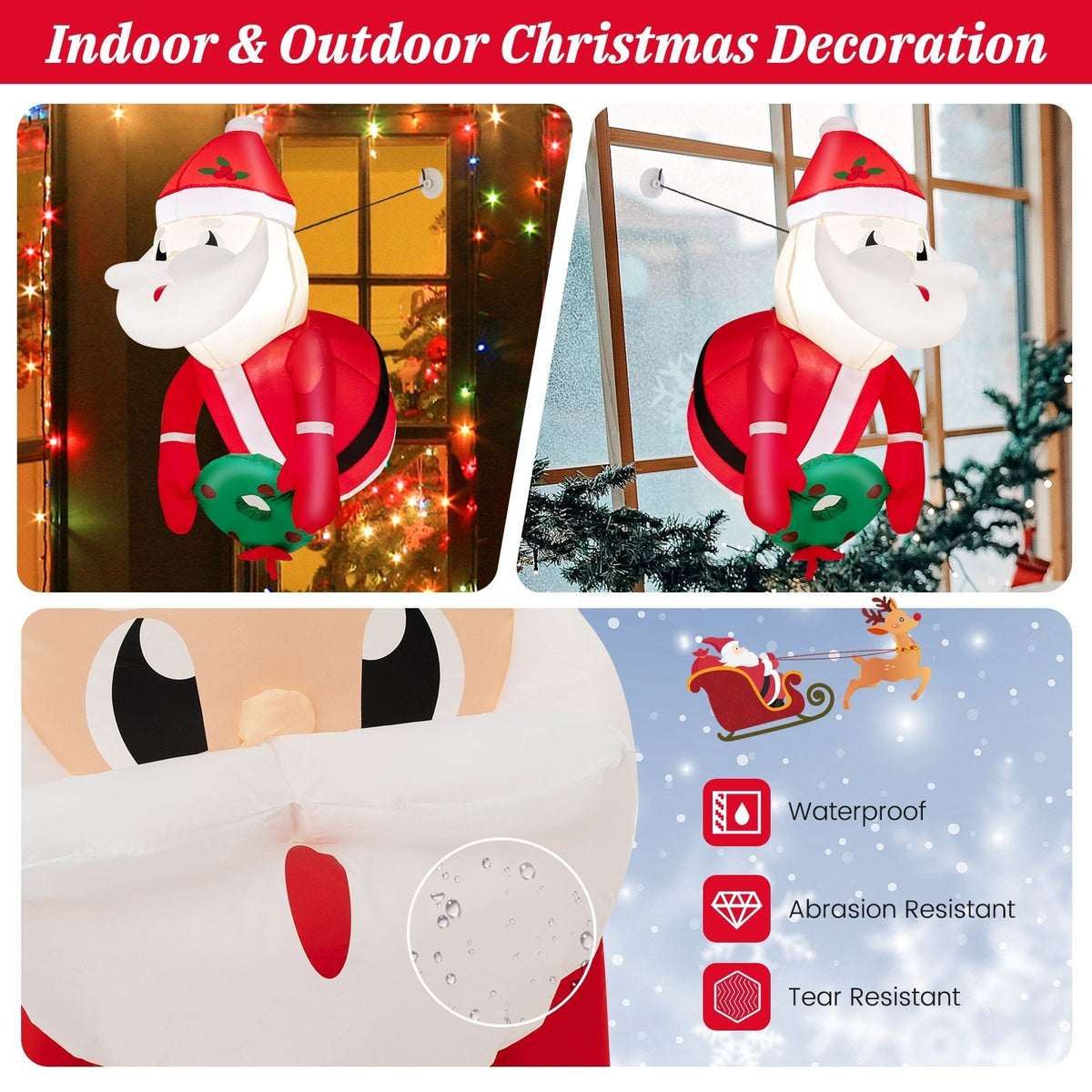 3.3 pieds de Père Noël gonflable lumineux sortant d'une fenêtre