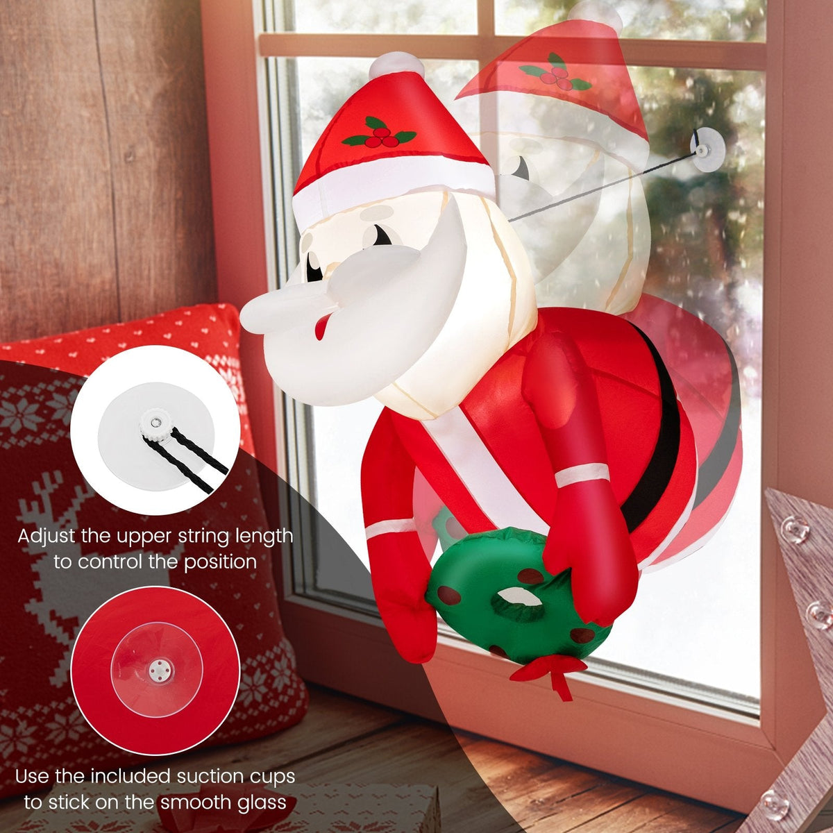 3.3 pieds de Père Noël gonflable lumineux sortant d'une fenêtre
