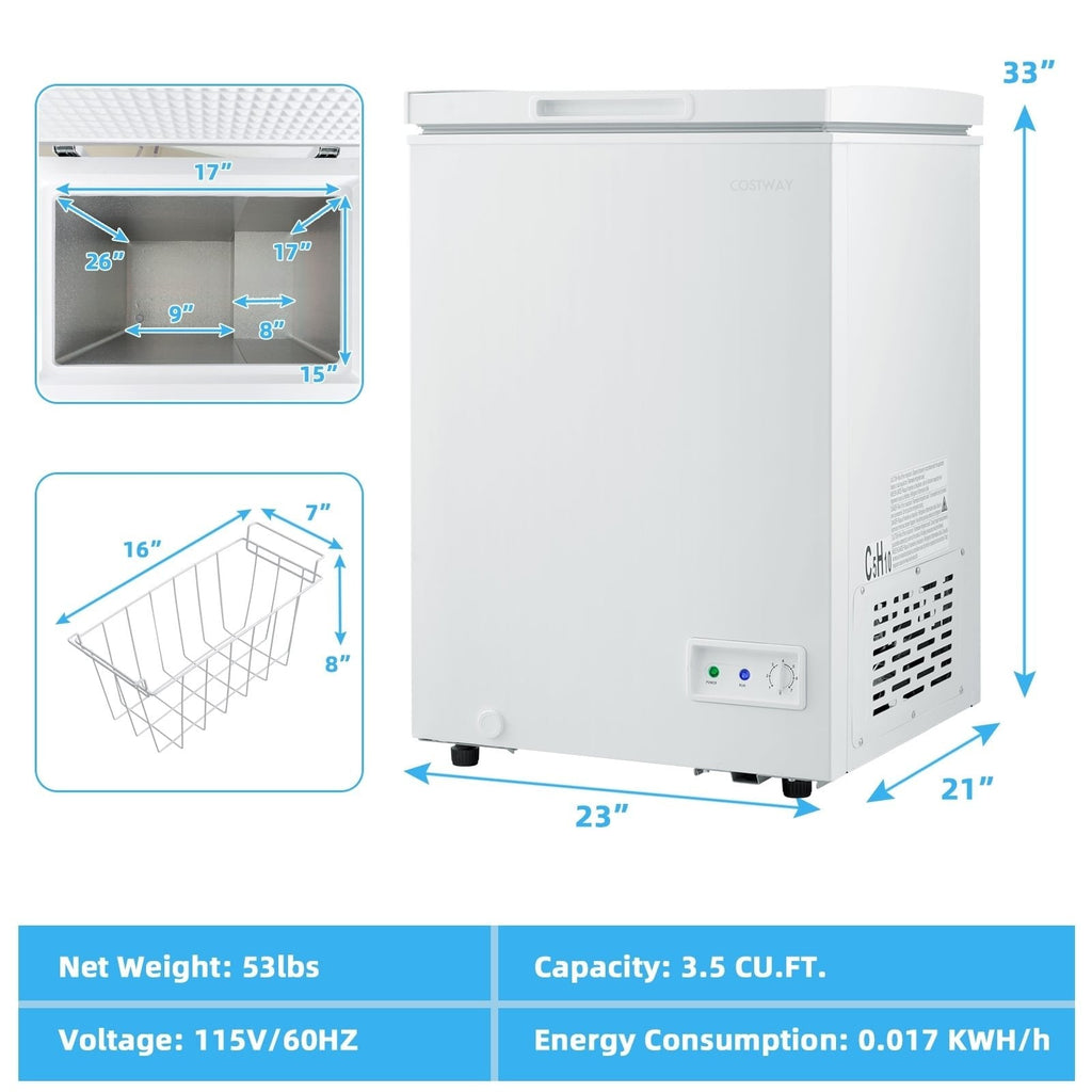 3,5 pi³ Congélateur coffre compact avec panier de rangement amovible - 3,5 pi³