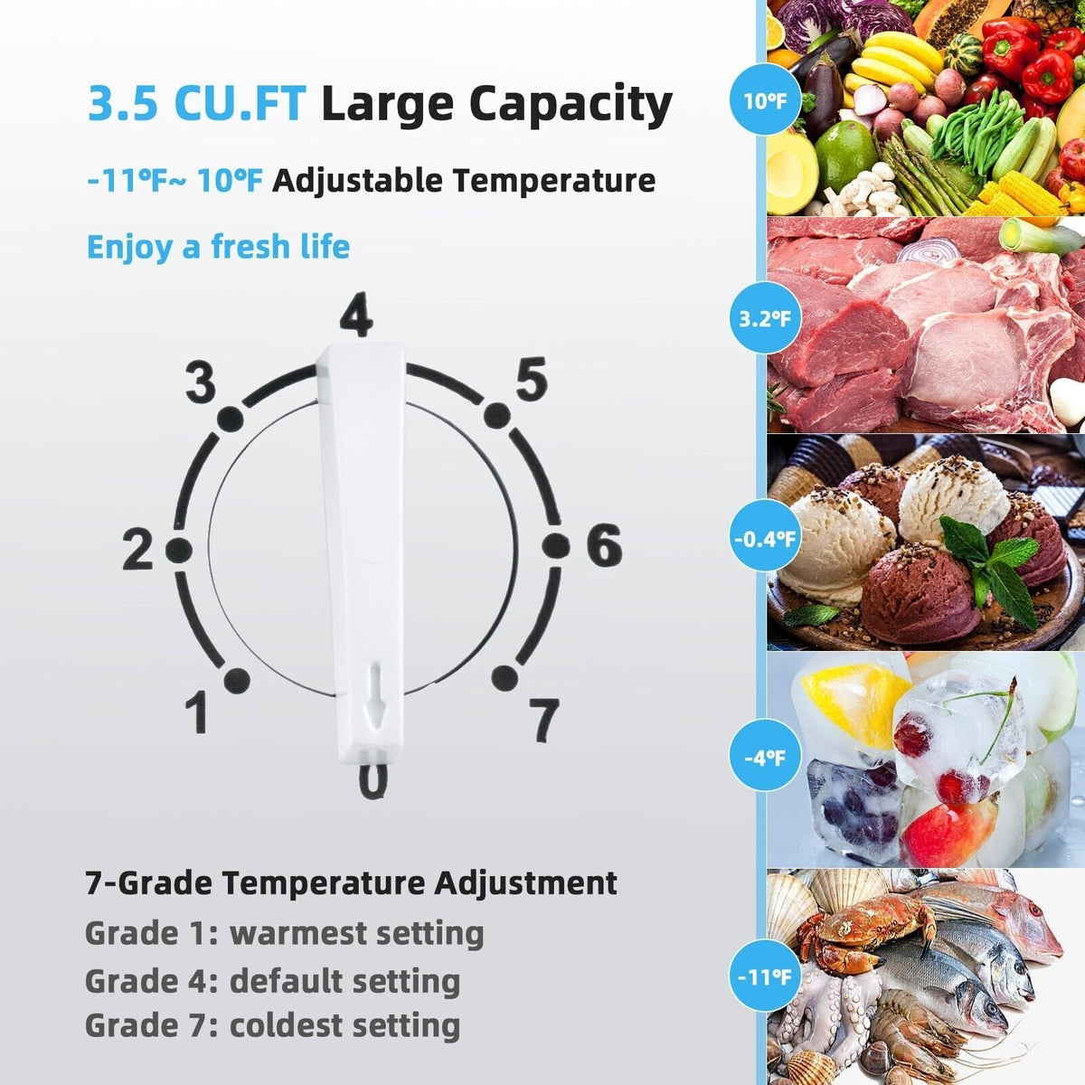 3,5 pi³ Congélateur coffre compact avec panier de rangement amovible - 3,5 pi³