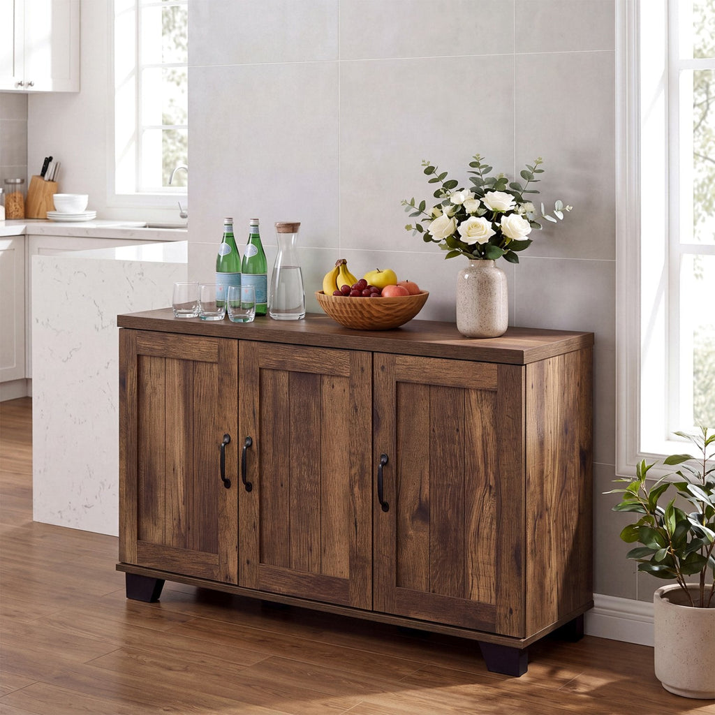 Buffet 3 portes avec étagères réglables et kits anti-basculement - Marron
