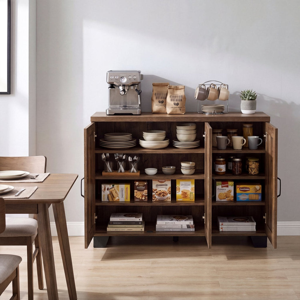 Buffet 3 portes avec étagères réglables et kits anti-basculement - Marron