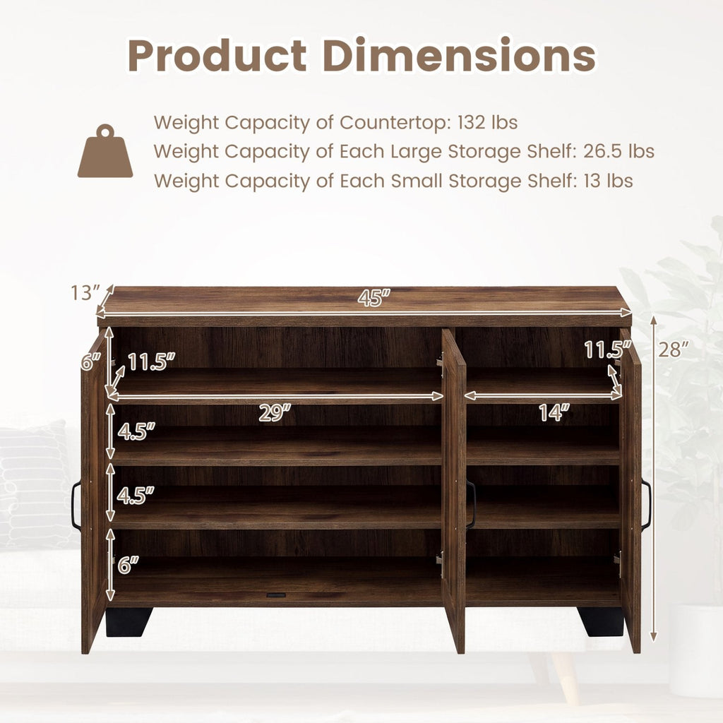 Buffet 3 portes avec étagères réglables et kits anti-basculement - Marron