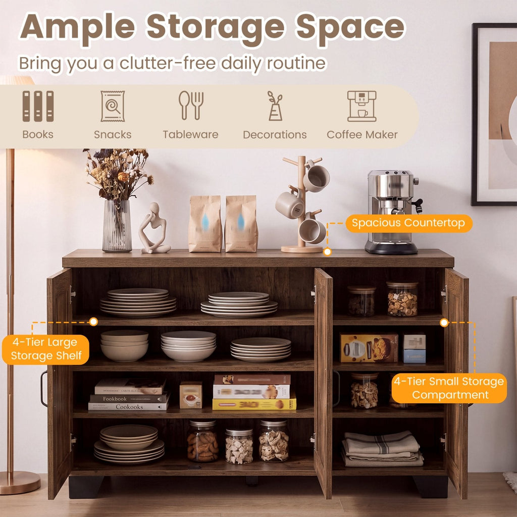 Buffet 3 portes avec étagères réglables et kits anti-basculement - Marron