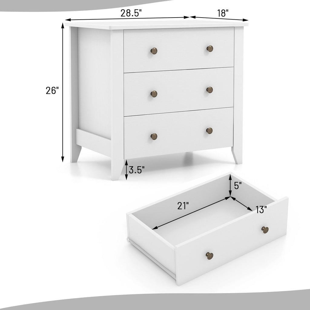 Cómoda de 3 cajones con mesita de noche - Blanco