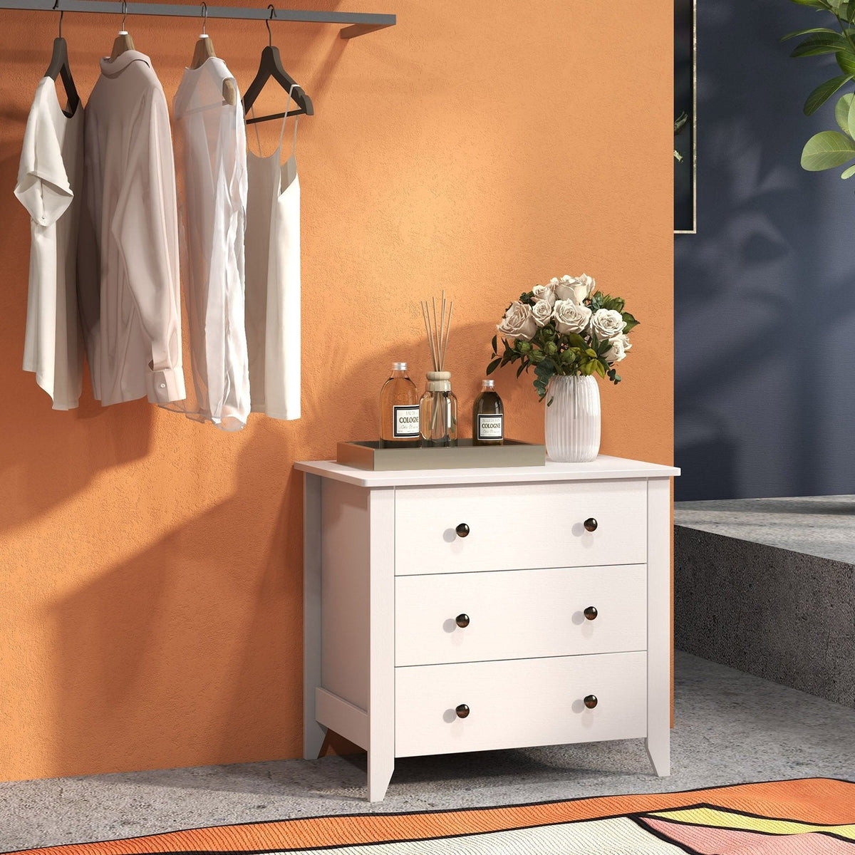 Cómoda de 3 cajones con mesita de noche - Blanco