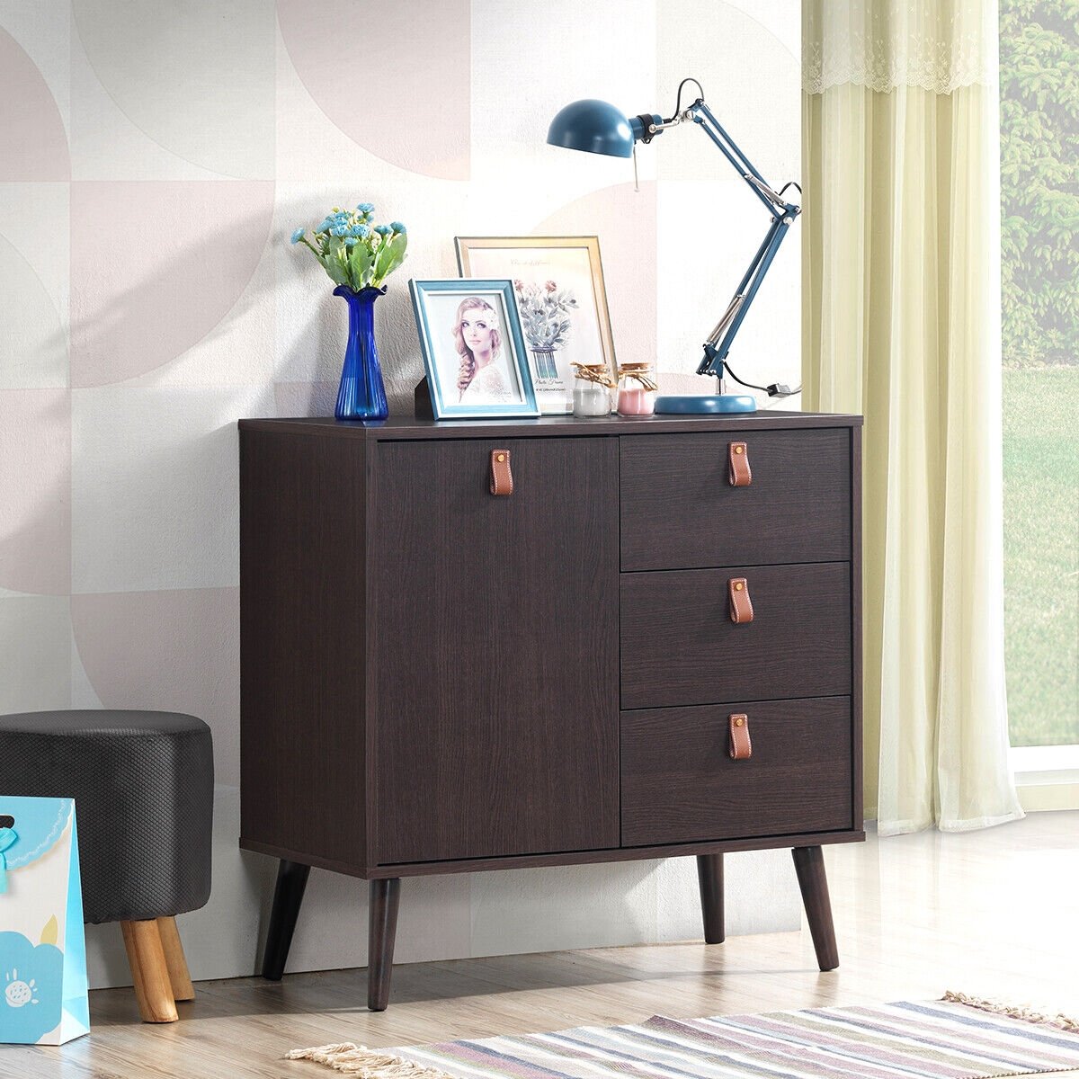 3-Schubladen-Sideboard Vitrine-Braun