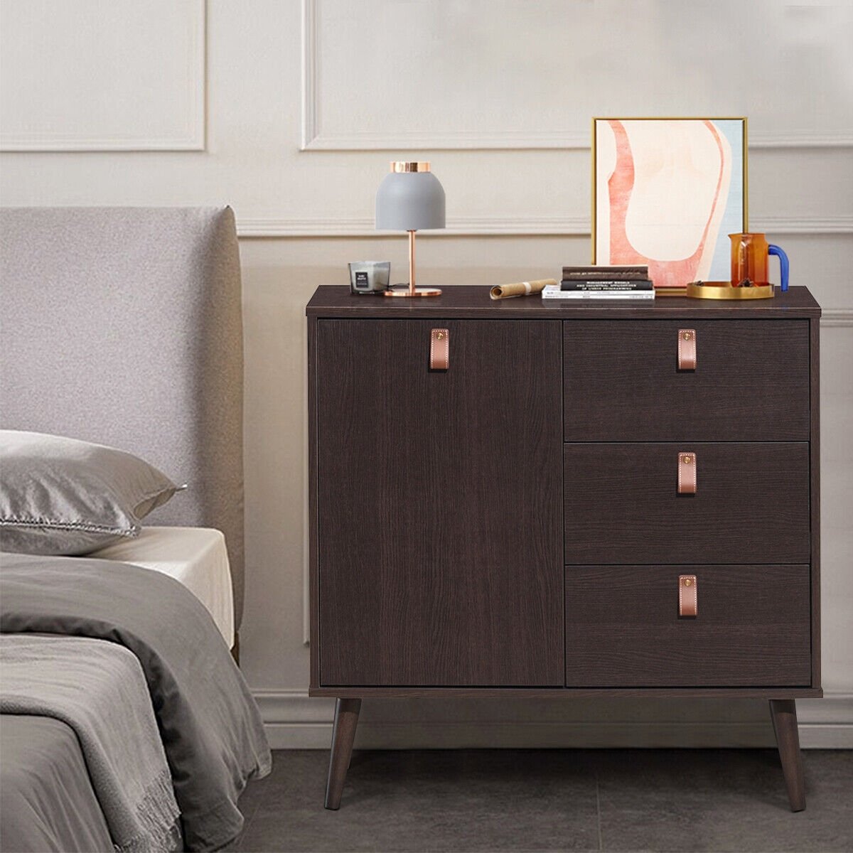 3-Schubladen-Sideboard Vitrine-Braun