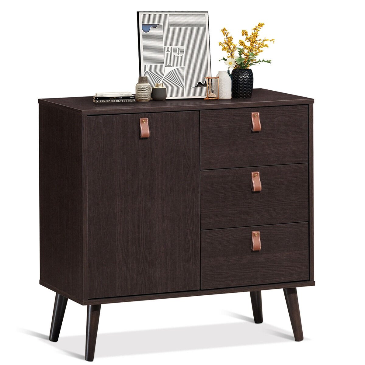 3-Schubladen-Sideboard Vitrine-Braun