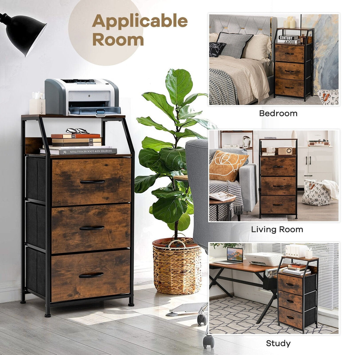 Cómoda independiente con estantes superiores de madera-M