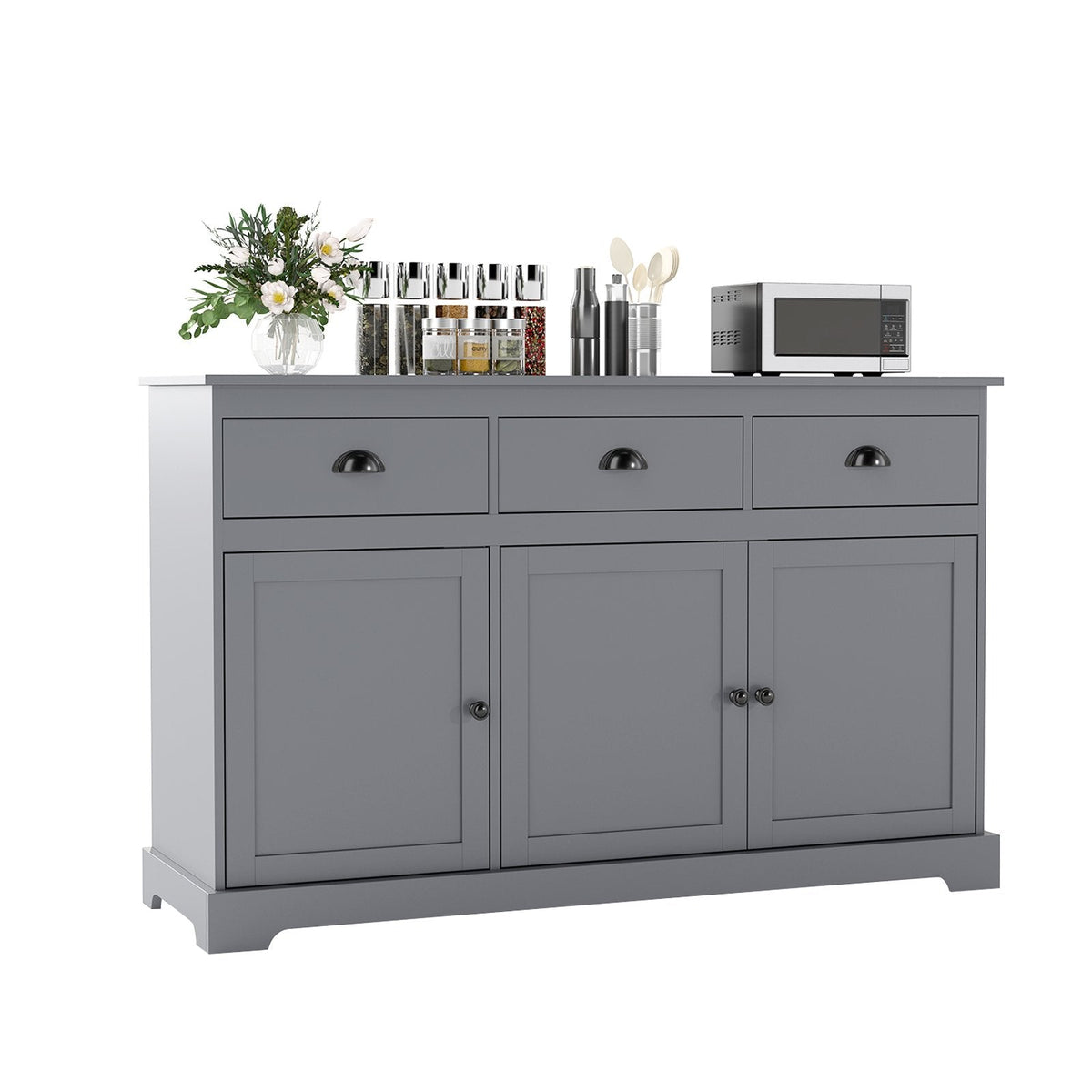 Sideboard Buffet mit 3 Schubladen und verstellbaren Einlegeböden – Grau