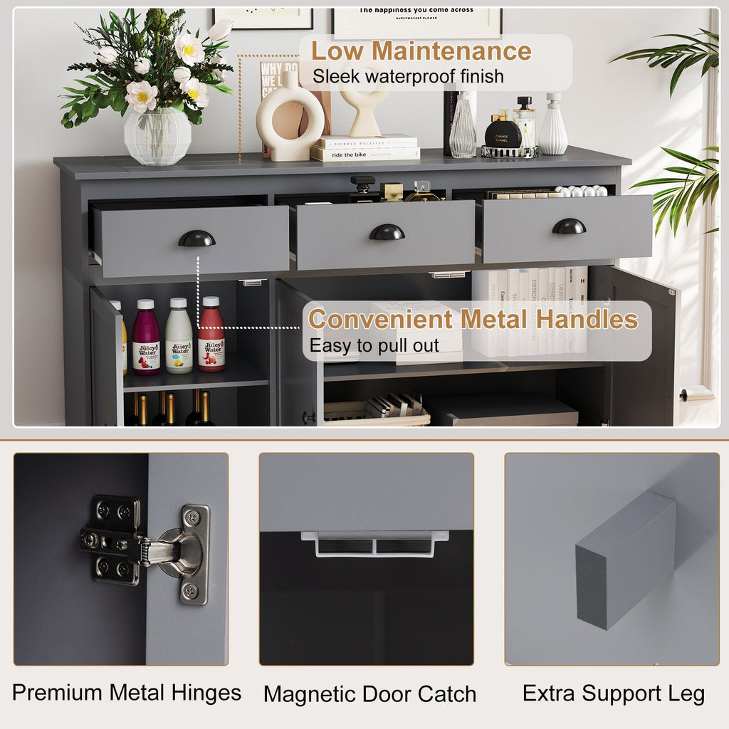 Sideboard Buffet mit 3 Schubladen und verstellbaren Einlegeböden – Grau