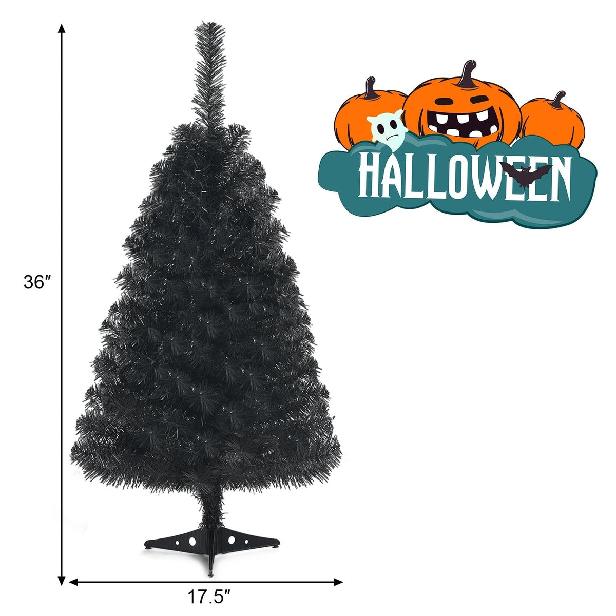 3 FT Schwarzer künstlicher Tischbaum mit 116 Zweigspitzen und Kunststoffständer für Halloween und Weihnachten