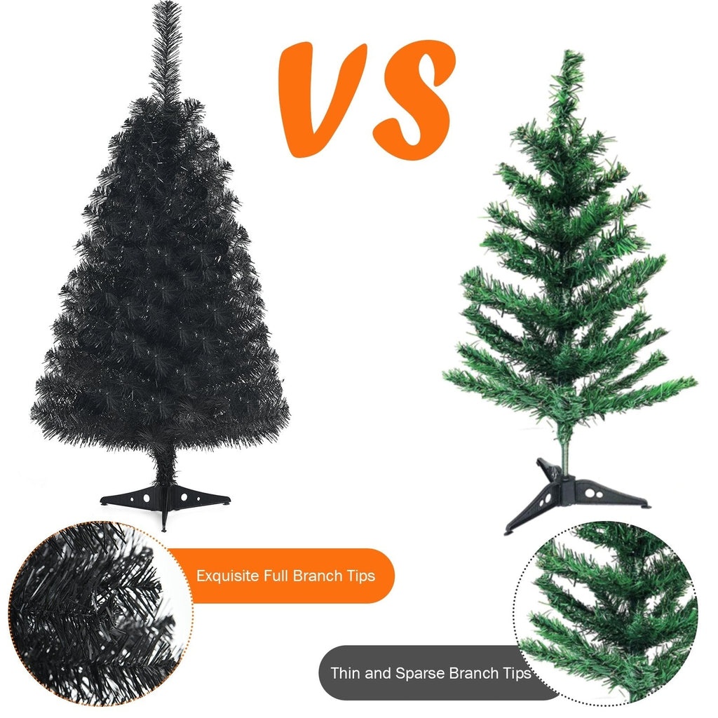 3 FT Schwarzer künstlicher Tischbaum mit 116 Zweigspitzen und Kunststoffständer für Halloween und Weihnachten