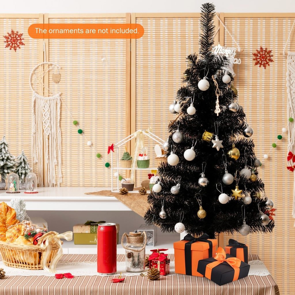 3 FT Schwarzer künstlicher Tischbaum mit 116 Zweigspitzen und Kunststoffständer für Halloween und Weihnachten