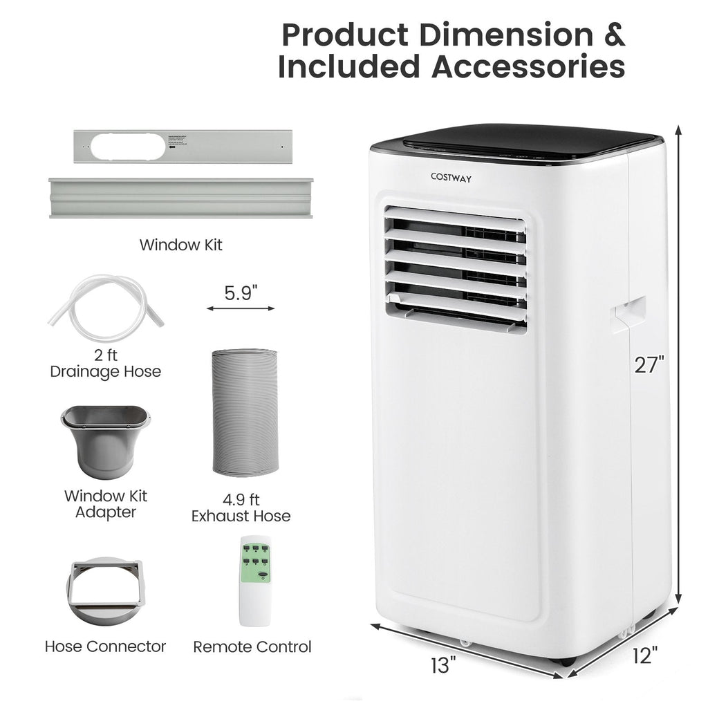 3-in-1 9000 BTU ポータブルエアコン 除湿機 24時間タイマー付き、ホワイト、280平方フィート
