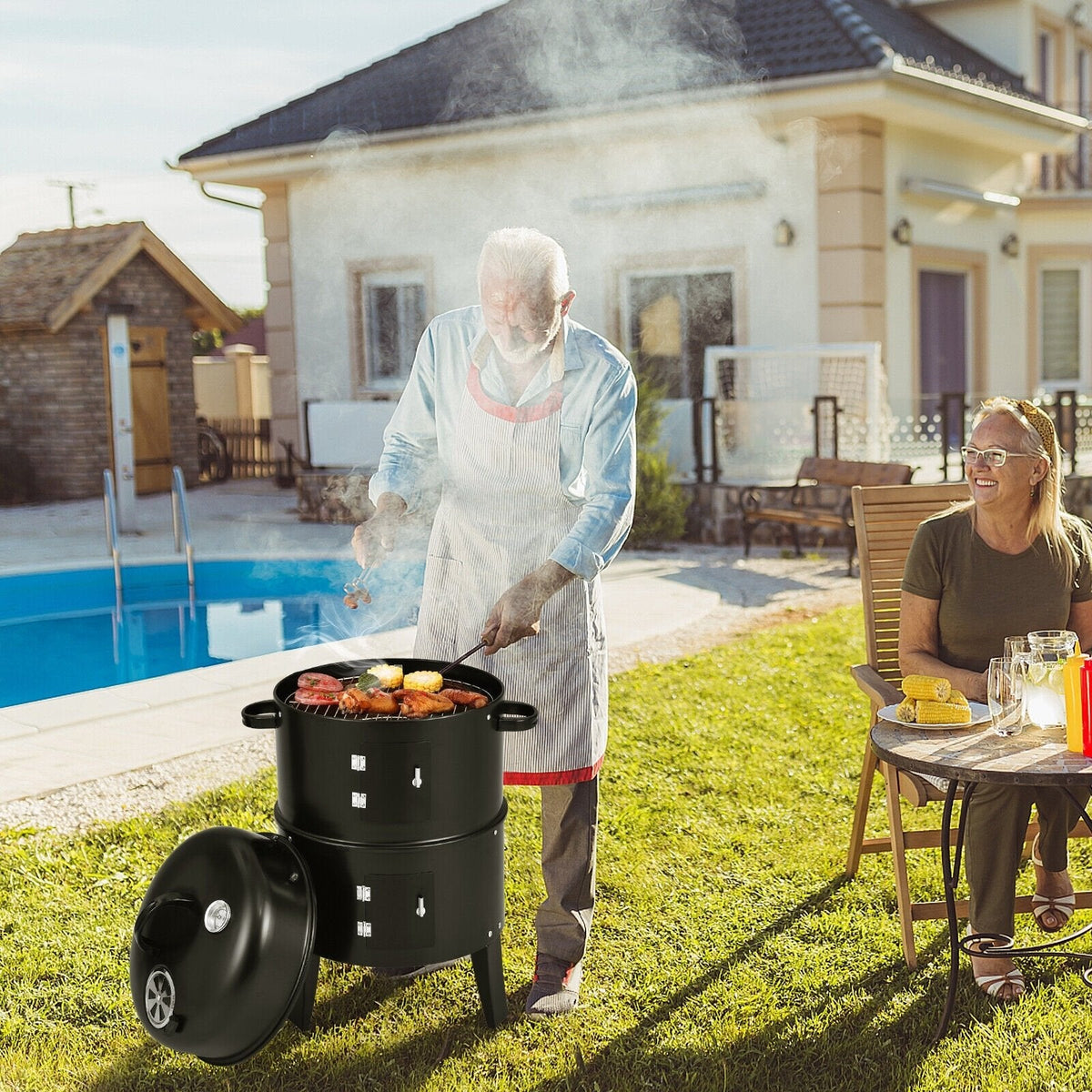 Barbecue au charbon de bois 3-en-1 Cambo avec thermomètre intégré