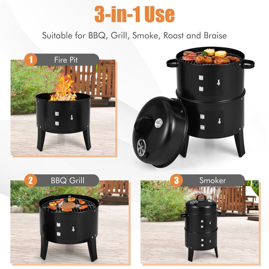Barbecue au charbon de bois 3-en-1 Cambo avec thermomètre intégré
