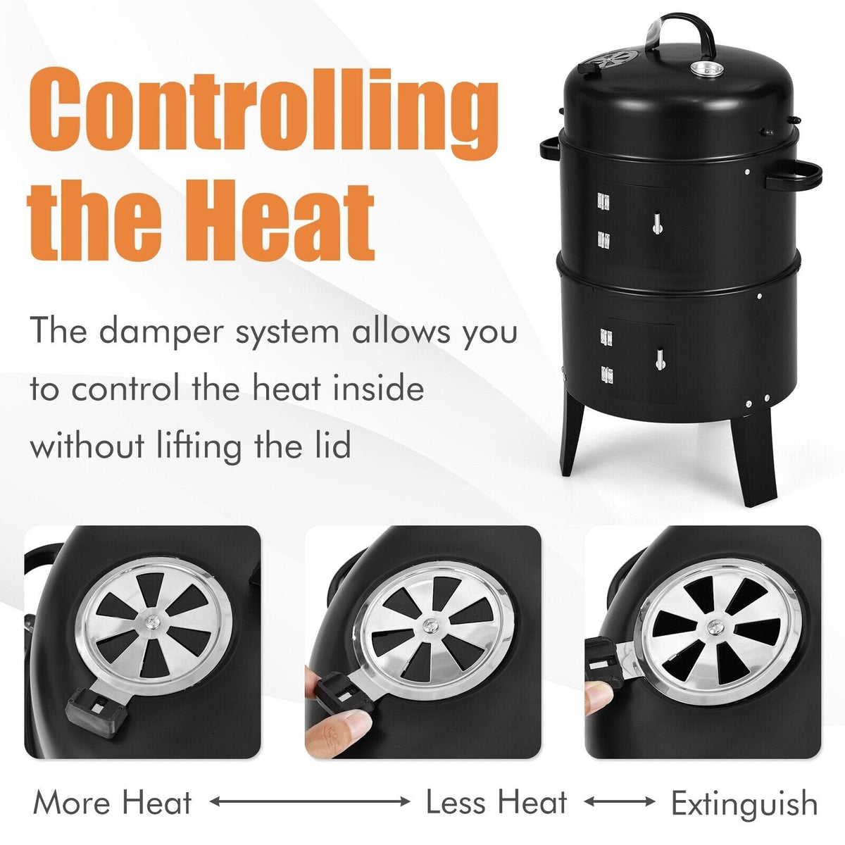 Barbecue au charbon de bois 3-en-1 Cambo avec thermomètre intégré