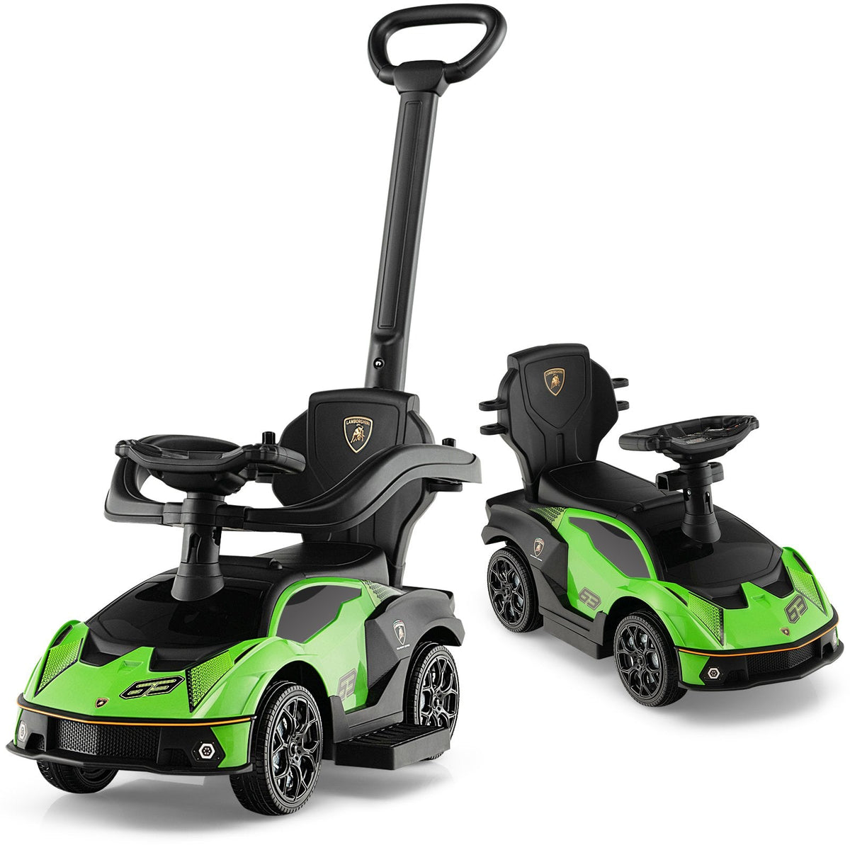 Coche de empuje 3 en 1 con licencia Lamborghini con barandilla y manija - Verde