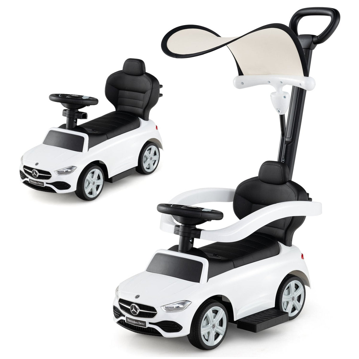Voiturette poussée 3-en-1 Mercedes-Benz sous licence avec auvent - Blanche