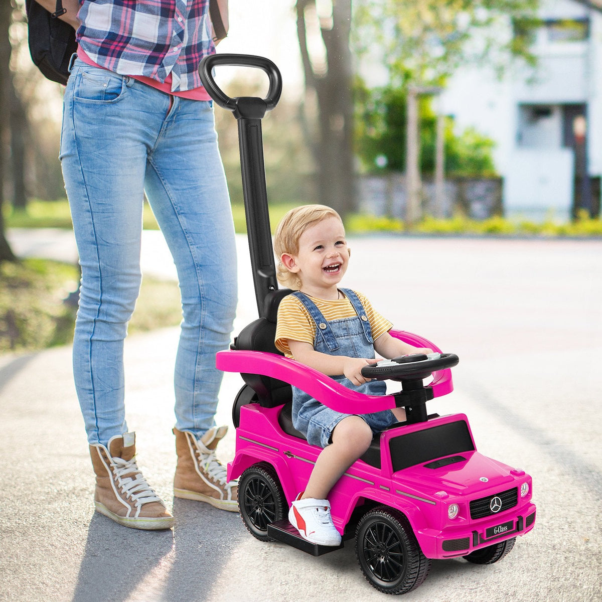 3-in-1 Rutschauto Mercedes Benz G350 Kinderwagen Schiebewagen mit Sonnendach - Pink