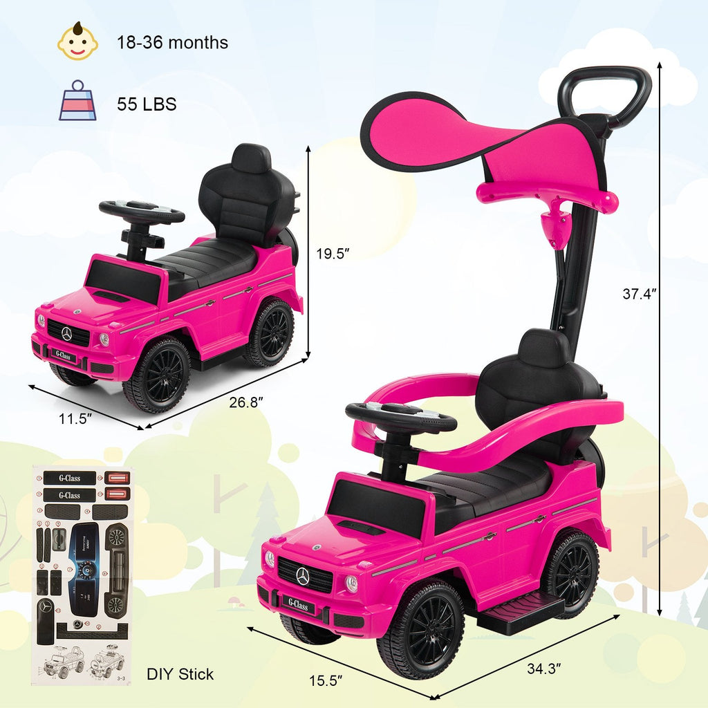 3-in-1 Rutschauto Mercedes Benz G350 Kinderwagen Schiebewagen mit Sonnendach - Pink