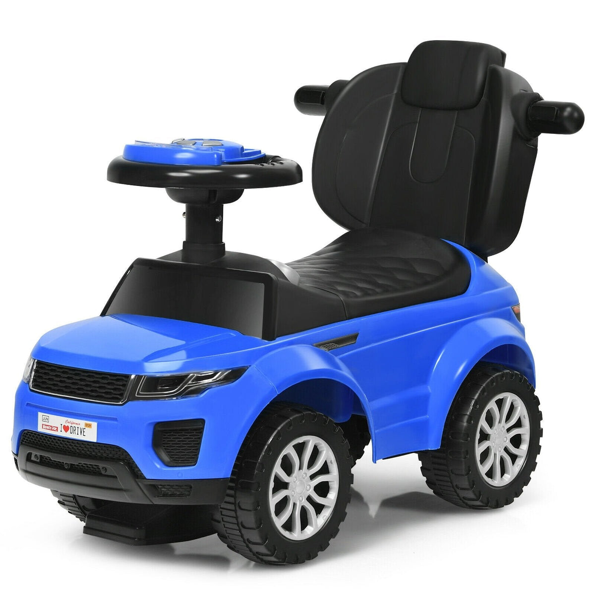 Voiture Porteur Poussée 3 en 1 avec Musique pour Tout-Petits - Bleu