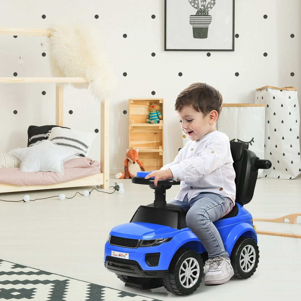 Voiture Porteur Poussée 3 en 1 avec Musique pour Tout-Petits - Bleu