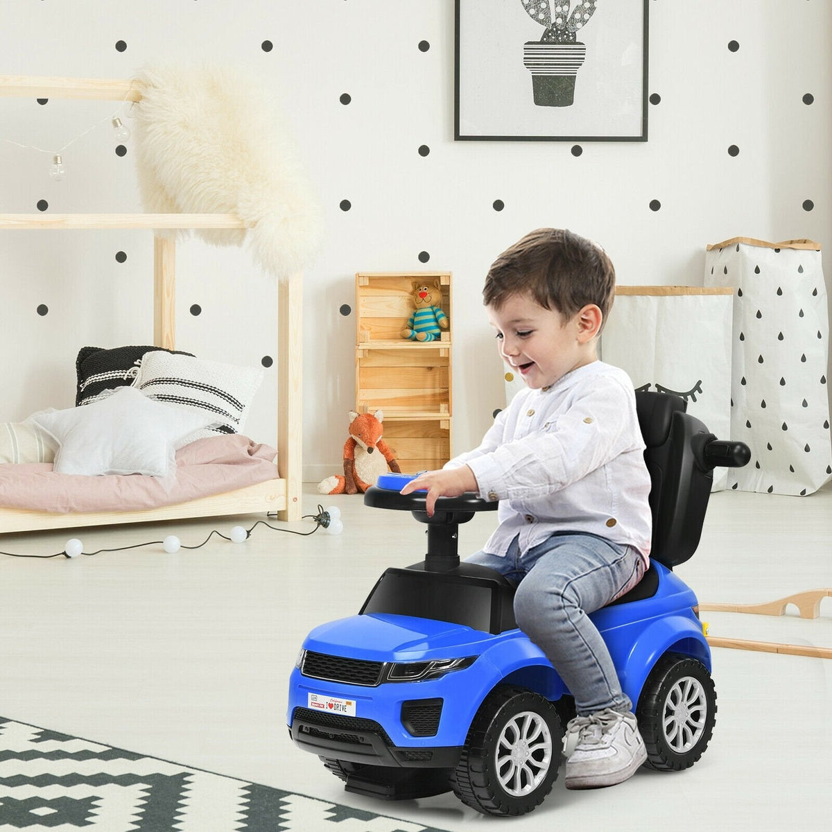 Voiture Porteur Poussée 3 en 1 avec Musique pour Tout-Petits - Bleu
