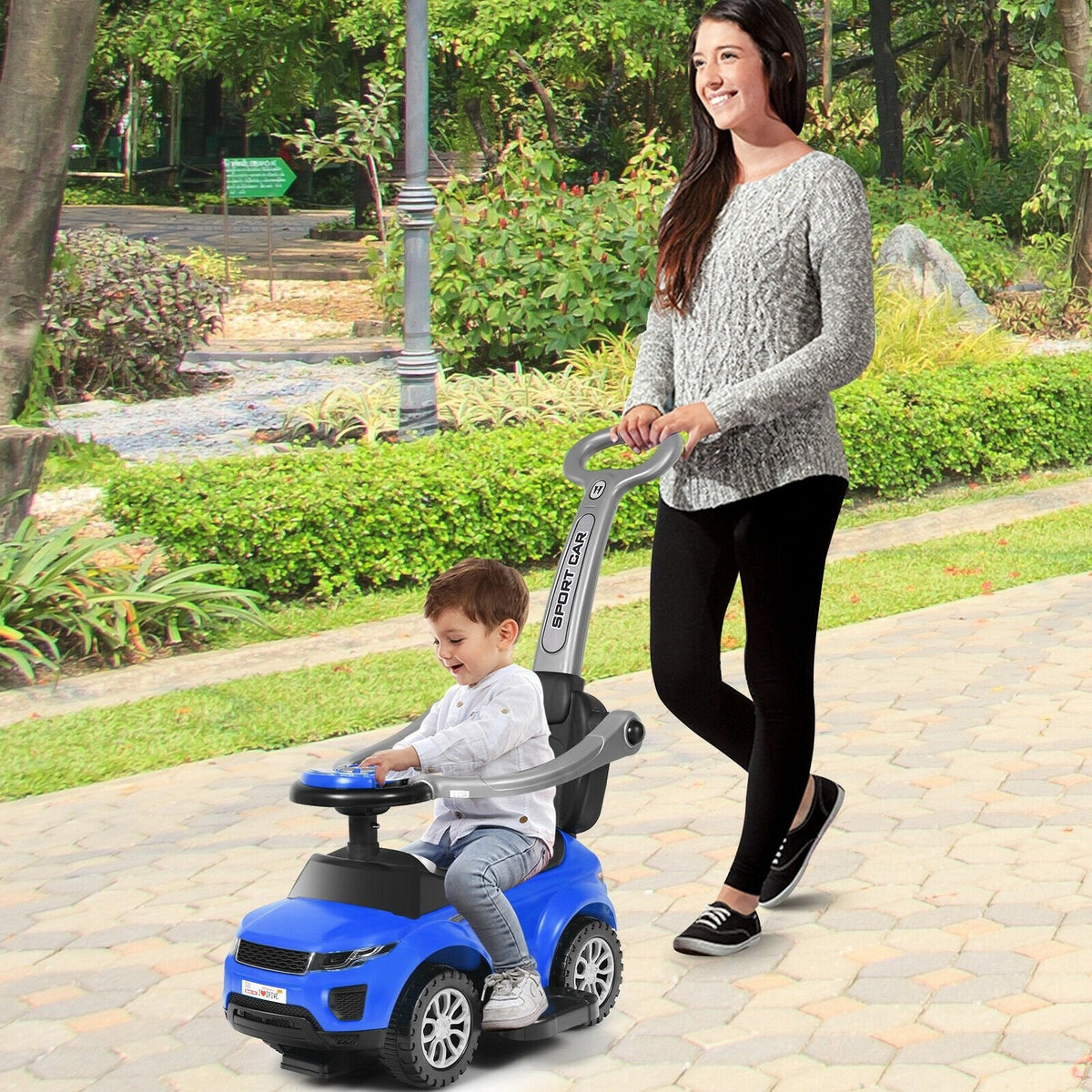 Voiture Porteur Poussée 3 en 1 avec Musique pour Tout-Petits - Bleu